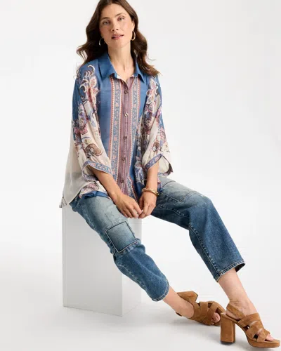 Chico's Collared Button Down Poncho In Blue