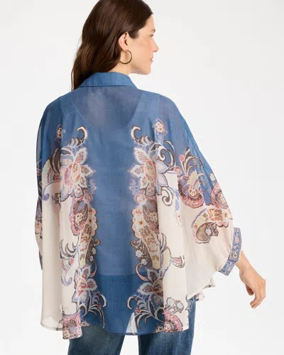 Chico's Collared Button Down Poncho In Blue
