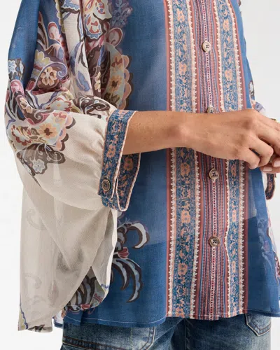 Chico's Collared Button Down Poncho In Blue