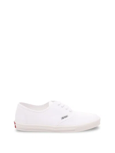 Prada Drill Fabric Low Top Lace Up Sneakers In White