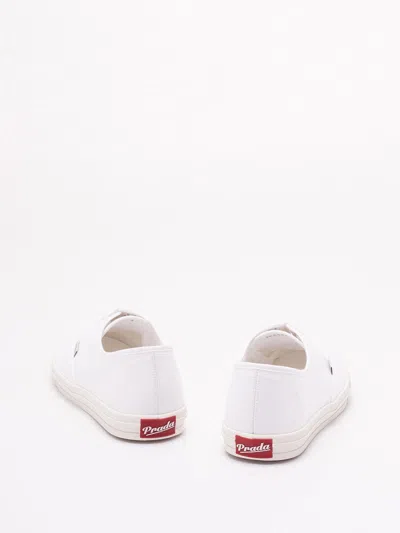 Prada Drill Fabric Low Top Lace Up Sneakers In White