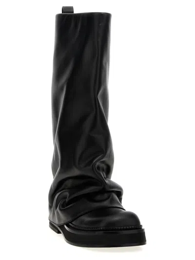 Attico Robin Boots With Square Toe And Logo Plate On The Back In Black Leather For Women In Multi