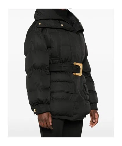 Balmain Belted Puffer Jacket In Black