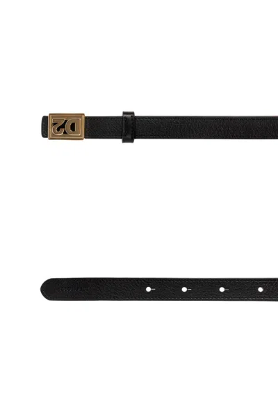 Dsquared2 D2 Plaque Leather Belt In Black