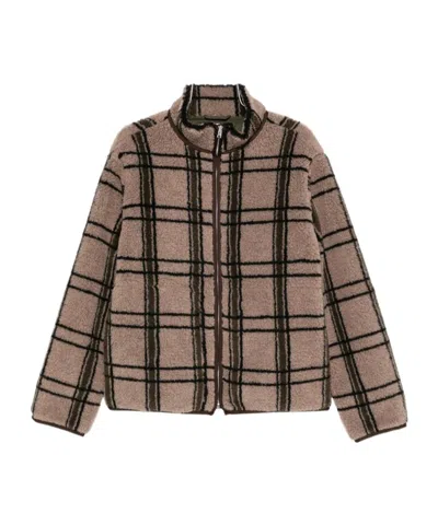 Ranra Check-pattern Fleece Jacket In Brown