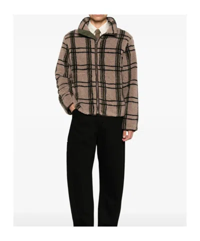 Ranra Check-pattern Fleece Jacket In Brown