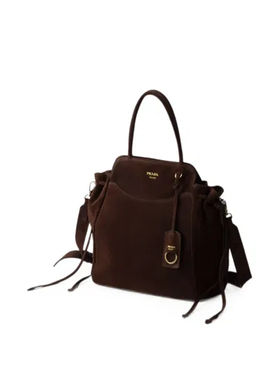Prada Carry Medium Suede Bag In Brown