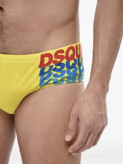 Dsquared2 Logo-print Elasticated Swim Briefs In Yellow