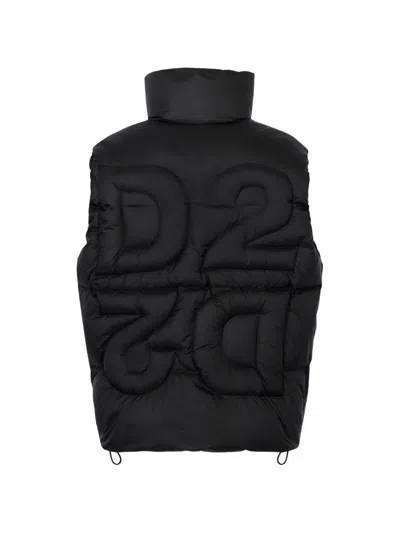 Dsquared2 Nylon Sleeveless Down Jacket High Collar In Black