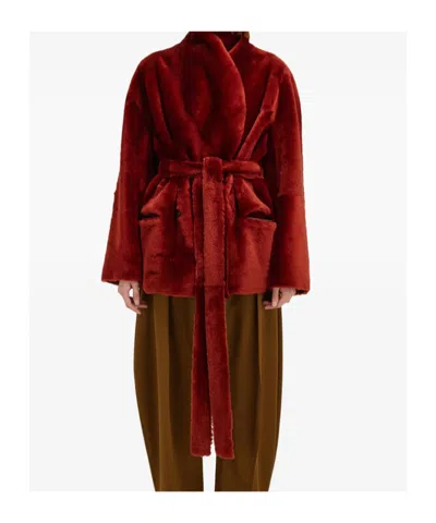 Ferragamo Reversible Shearling Jacket In Burgundy