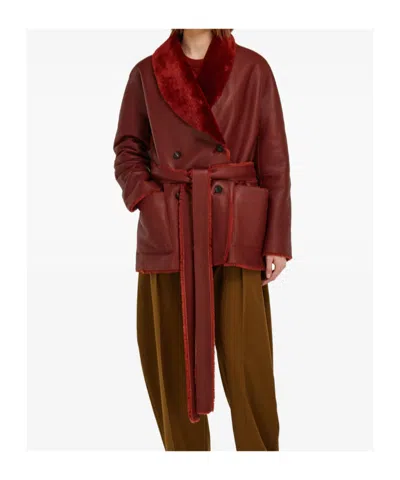 Ferragamo Reversible Shearling Jacket In Burgundy