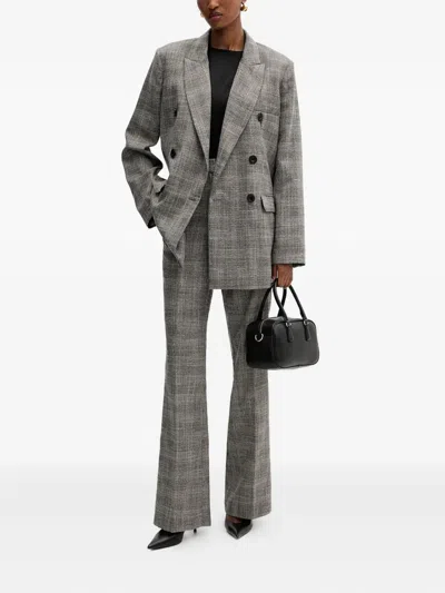 Silvian Heach Double-breasted Check Blazer In Gray