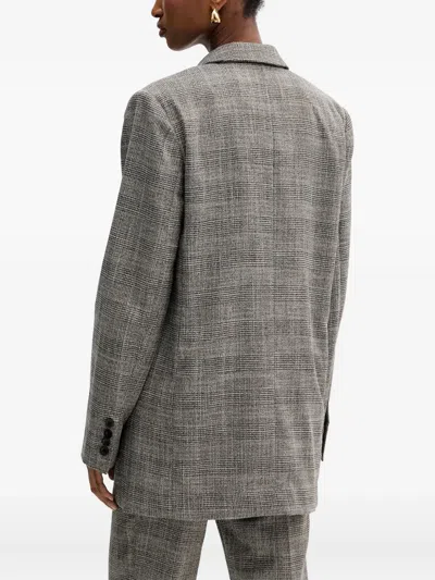 Silvian Heach Double-breasted Check Blazer In Gray
