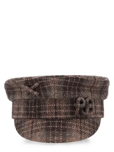 Ruslan Baginskiy Checked Pattern Hat Textured Fabric Bow In Brown