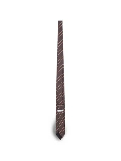 Lardini Diagonal-stripe Silk Tie In Brown