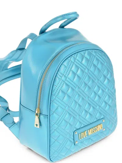 Moschino Quilted Laminated Backpack In Blue