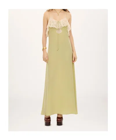Chloé Chloe Lace-trim Silk-georgette Maxi Dress In Gold