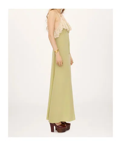 Chloé Chloe Lace-trim Silk-georgette Maxi Dress In Gold
