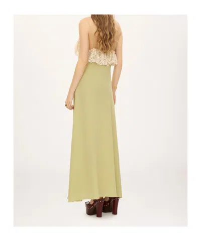 Chloé Chloe Lace-trim Silk-georgette Maxi Dress In Gold