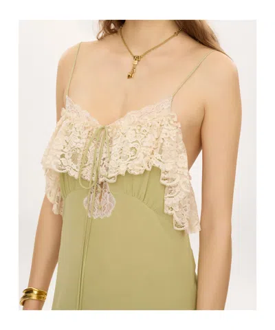 Chloé Chloe Lace-trim Silk-georgette Maxi Dress In Gold