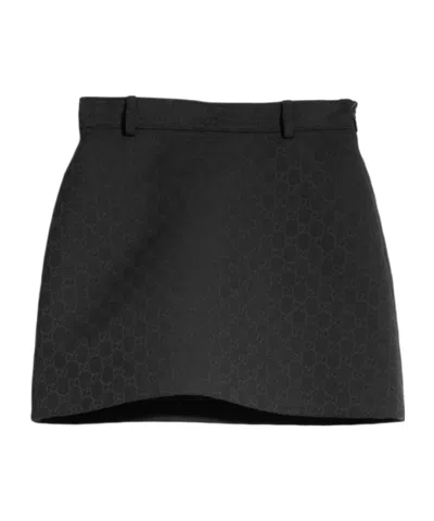 Gucci Solid Color Flared Umbrella Skirt In Black