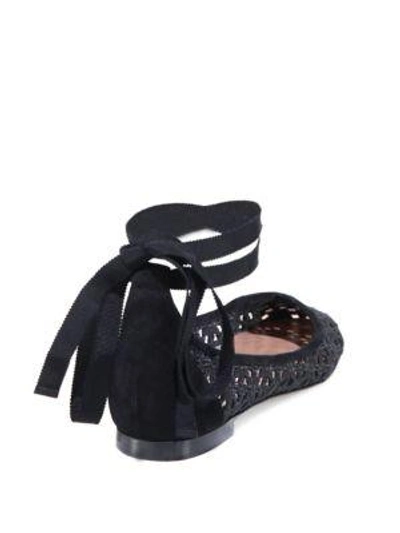 Shop Tabitha Simmons Daria Daisy Crochet Suede Flats In Black