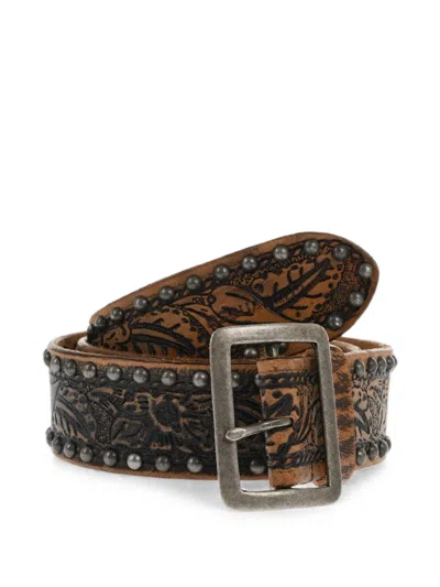 Dsquared2 Floral-pattern Studded Belt In Brown