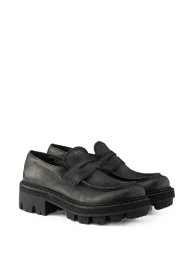 Prada Leather Loafers In Black