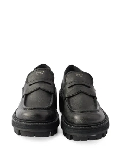Prada Leather Loafers In Black