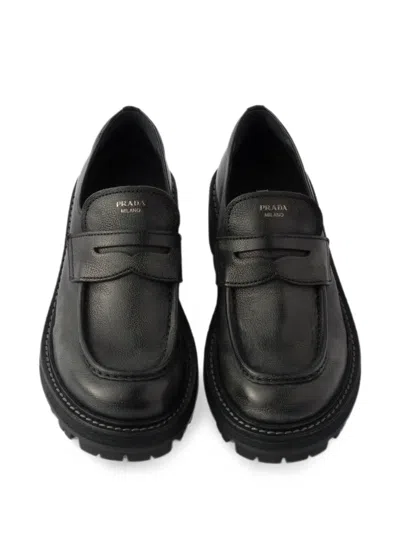 Prada Leather Loafers In Black