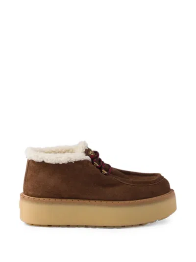 Prada Suede Chukka Boots With Shearling Lining In Black