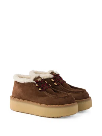 Prada Suede Chukka Boots With Shearling Lining In Black