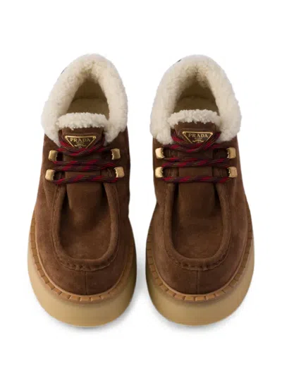Prada Suede Chukka Boots With Shearling Lining In Black