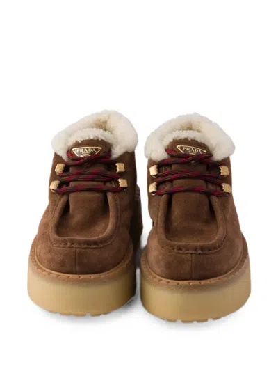 Prada Suede Chukka Boots With Shearling Lining In Black