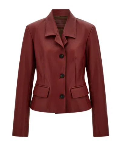 Ferragamo Cervo Single-breasted Leather Jacket In Red