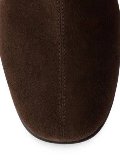 Prada Logo Suede Ankle Boots In Brown