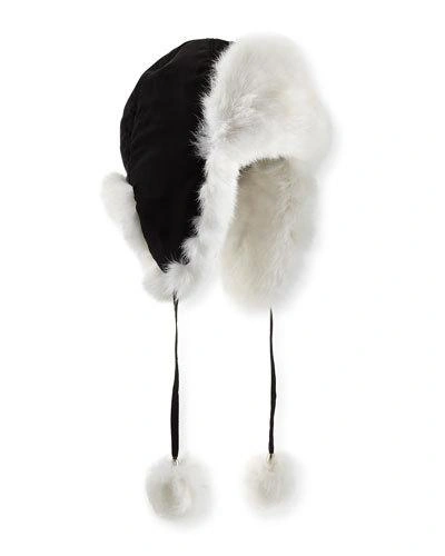 Adrienne Landau Rabbit Fur Trapper Hat In Black/white