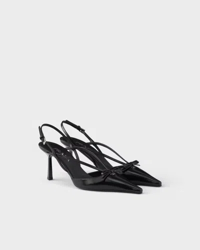 Prada Brushed Leather Slingback Pumps In Black