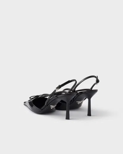 Prada Brushed Leather Slingback Pumps In Black