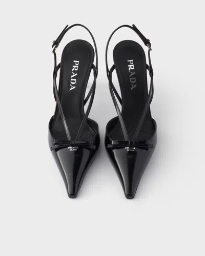 Prada Brushed Leather Slingback Pumps In Black
