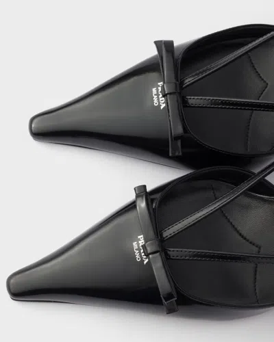 Prada Brushed Leather Slingback Pumps In Black