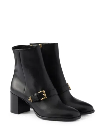 Prada Leather Booties In Black