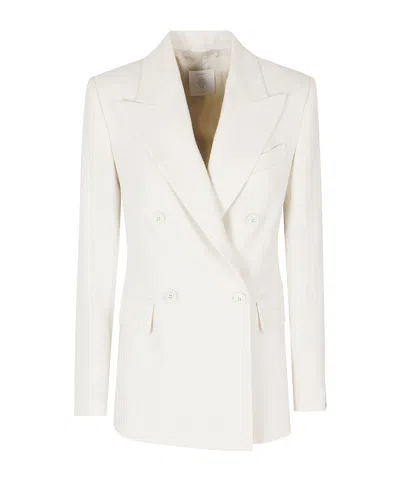 Eleventy Sand Double-breasted Peak Lapel Wool-blend Blazer In White