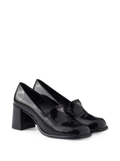 Prada Patent Leather Loafer Pumps In Black