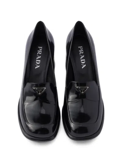 Prada Patent Leather Loafer Pumps In Black