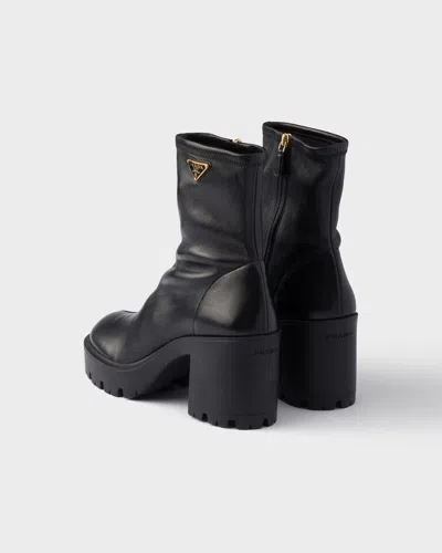 Prada Stretch Leather Platform Ankle Boots In Black