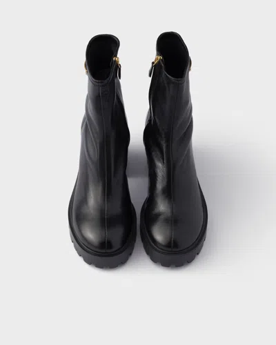 Prada Stretch Leather Platform Ankle Boots In Black