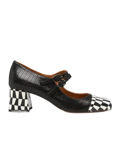 Chie Mihara Volcano Check-pattern Double-strap Pumps In Black