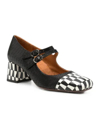 Chie Mihara Volcano Check-pattern Double-strap Pumps In Black