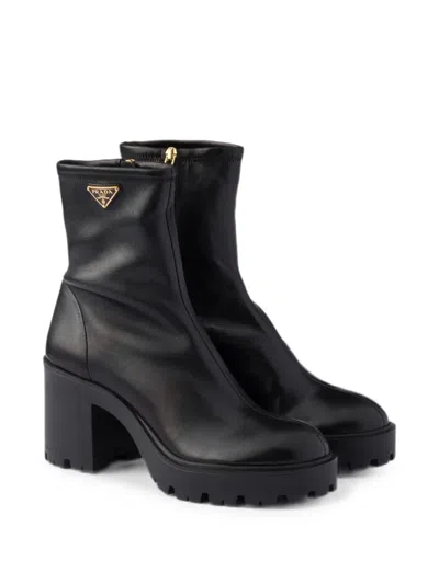 Prada Stretch Leather Platform Ankle Boots In Multi